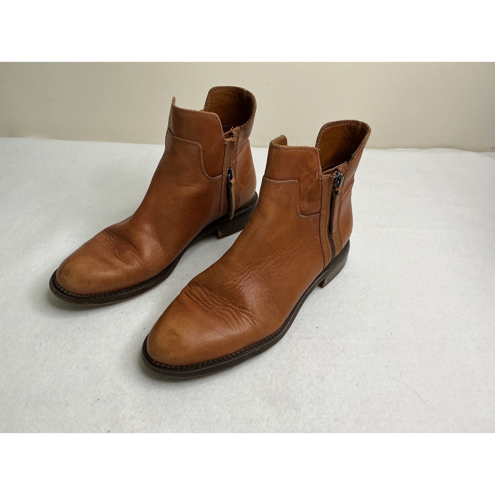 Franco Sarto Halford Ankle Boots Tan Leather Side Zip Low‎ Heel Women 8M